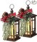 LED Christmas Lantern with Plaid Bow 14" Christmas Candle Lantern Flashing Candle Light Christmas Decorative Lanterns for Xmas Indoor Outdoor Party Decor (Bronze, Black Red Plaid, 2)